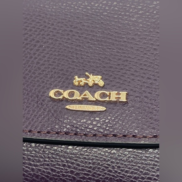 Coach Soft Wallet In Crossgrain Leather Dark Purple w Gold Hardware #F54008 - Picture 12 of 16
